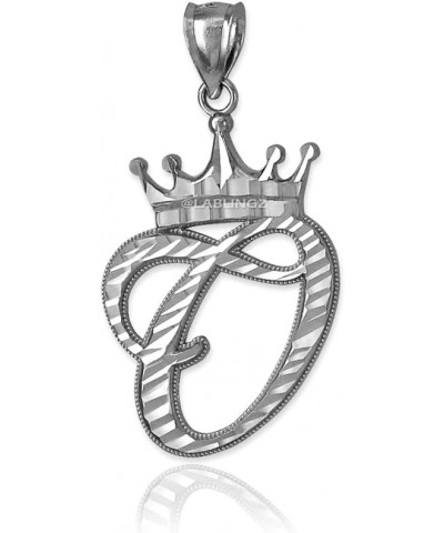 .925 Sterling Silver Sparkle-Cut Royal Crown Cursive Monogram Letter Initial A-Z Alphabet Pendant - Choice of Initial Letter ...