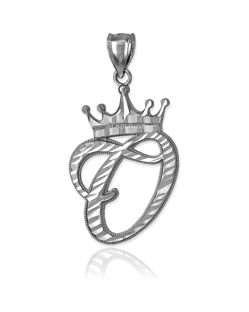 .925 Sterling Silver Sparkle-Cut Royal Crown Cursive Monogram Letter Initial A-Z Alphabet Pendant - Choice of Initial Letter ...