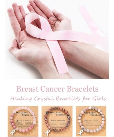 Breast Cancer Awareness Bracelets for Women Girls Pink Ribbon Bracelets Healing Crystal Beads Bracelets Inspirational Courage...