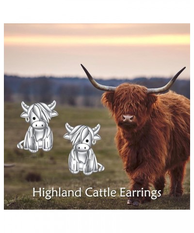 Highland Cow/Cow/Bee/Axolotl/Wolf Stud Earrings 925 Sterling Silver Cow Earrings for Women Cow Gifts for Girls Animal Earring...